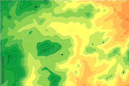 Color topographic contour map background  stock vector graphic illustration. mosaic green  orange 