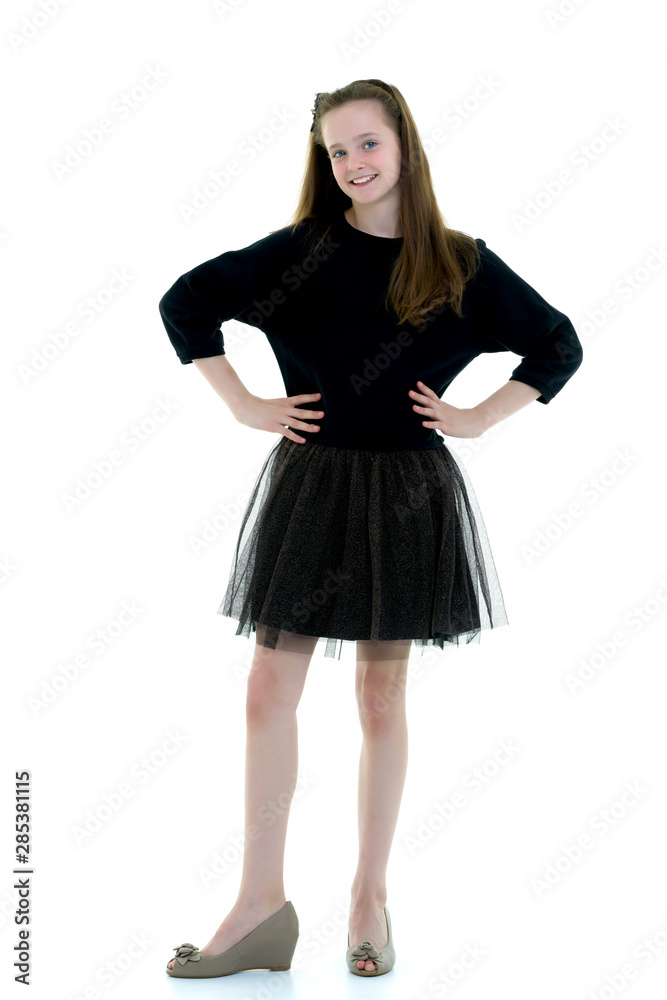 Little girl in an elegant dress.The concept of a happy childhood Little girl in an elegant dress.The concept of a happy childhood