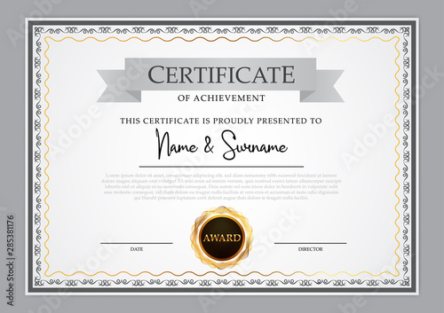 Certificate template with gold element, diploma, vector illustration