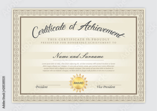 Certificate template with luxury pattern, diploma, vector illustration