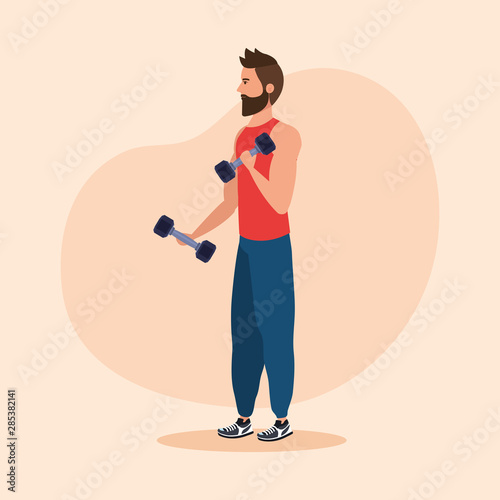 fitness man with dumbbells to practice sport
