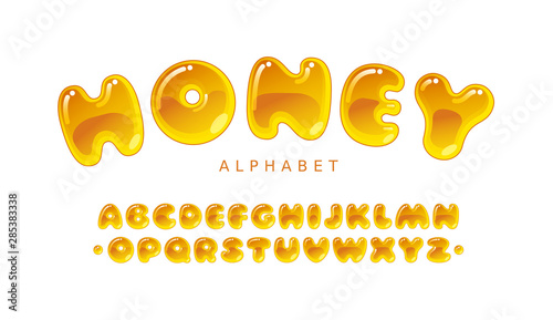 Honey alphabet. Amber bubble uppercase vector letters