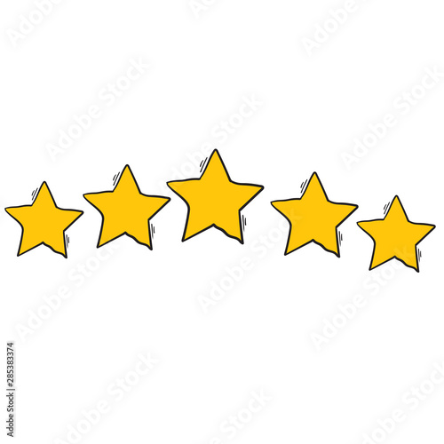 Five stars customer product rating review with hand drawn doodle cartoon style