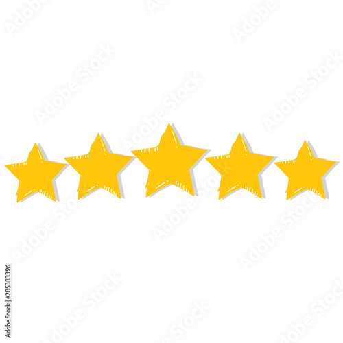 Five stars customer product rating review with hand drawn doodle cartoon style