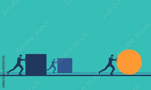Man pushing geometry object. Abstract illustration. Business leadership concept