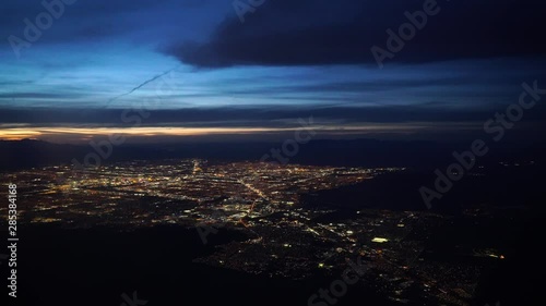 View on the Night Las Vegas from above. An airplane shot