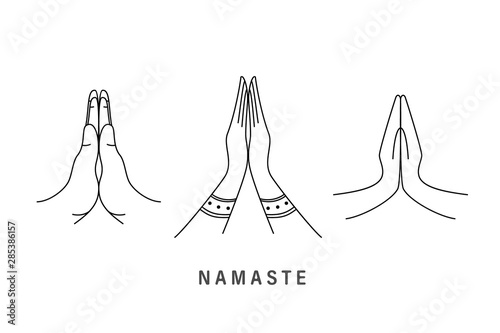 Linear namaste icon from India and holi outline collection. Thin line namaste icon isolated on white background. namaste trendy illustration
