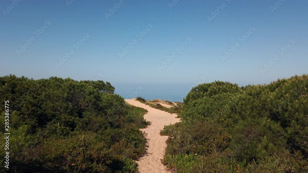 Sand path to the beach. Shot at the cliff at Fonte da Telha, Portugal Sand path to the beach. Shot at the cliff at Fonte da Telha, Portugal