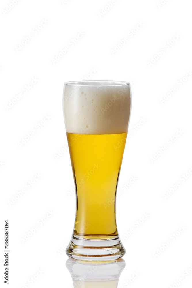 Perfect glass of beer with foam on white background Perfect glass of beer with foam on white background