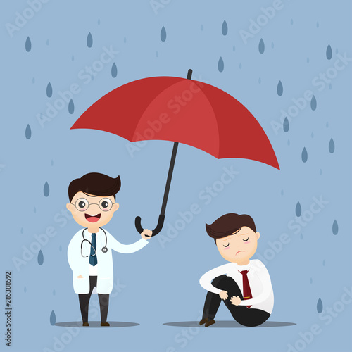 Medical care doctor raise an umbrella.