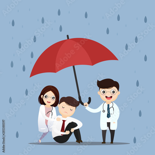 Medical care doctor raise an umbrella.