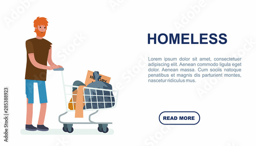 Vector banner with illustrations of poor and homeless man. vector illustration concepts for website and mobile website development. Vector illustration in a cartoon style