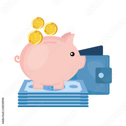 piggy savings with wallet and money