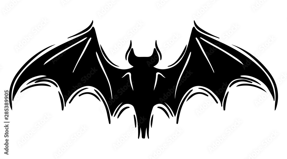 Bat with spread wings hand drawn silhouette illustration Bat with spread wings hand drawn silhouette illustration