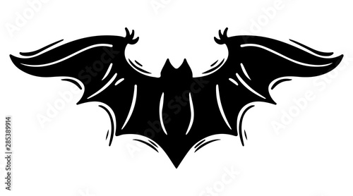 Bat with spread wings hand drawn silhouette illustration © Janna Mudrak