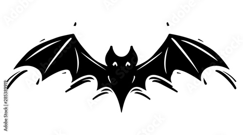 Bat with spread wings hand drawn silhouette illustration