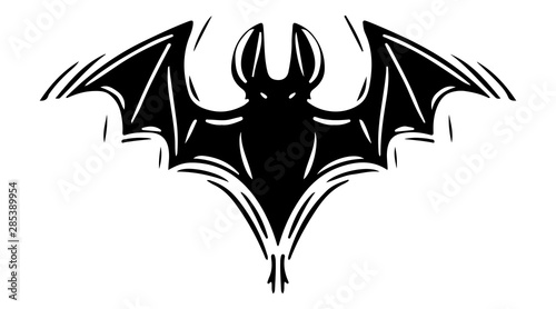 Bat with spread wings hand drawn silhouette illustration