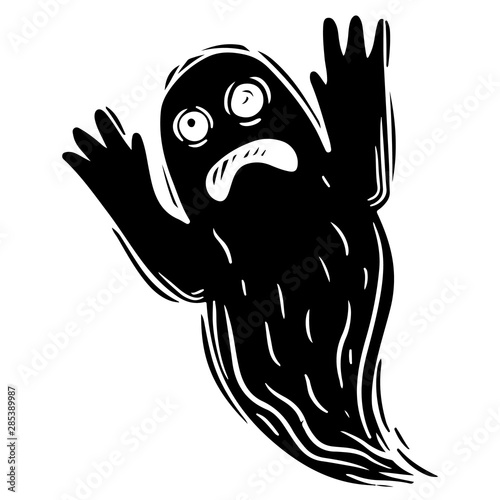 Creepy ghost hand drawn black silhouette illustration