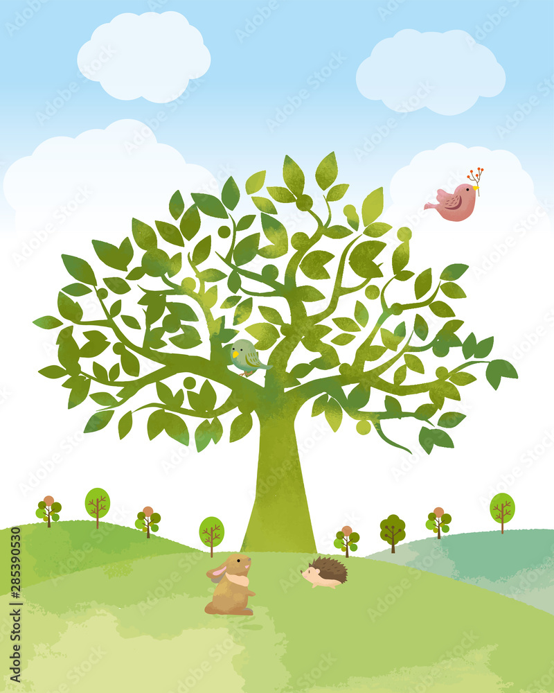 大木 木 景色 自然 エコロジー 水彩 手書き 背景素材 緑 Stock Vector Adobe Stock