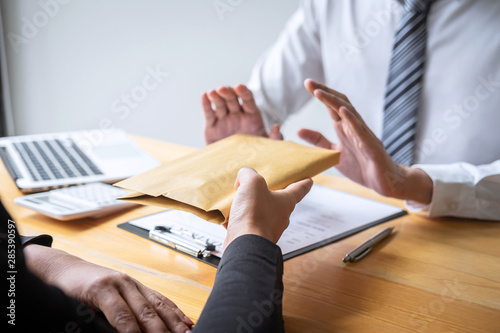 Εκτύπωση καμβά Anti bribery and corruption concept, Business man refusing and don't receive mon