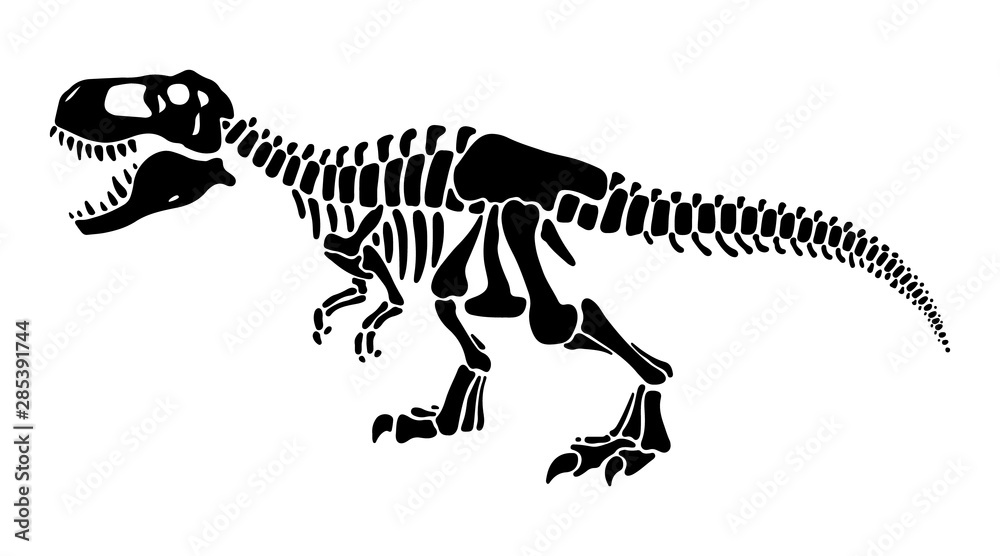 Naklejka T rex dinozaura negatywnej przestrzeni sylwetki szkieletowa ilustracja
