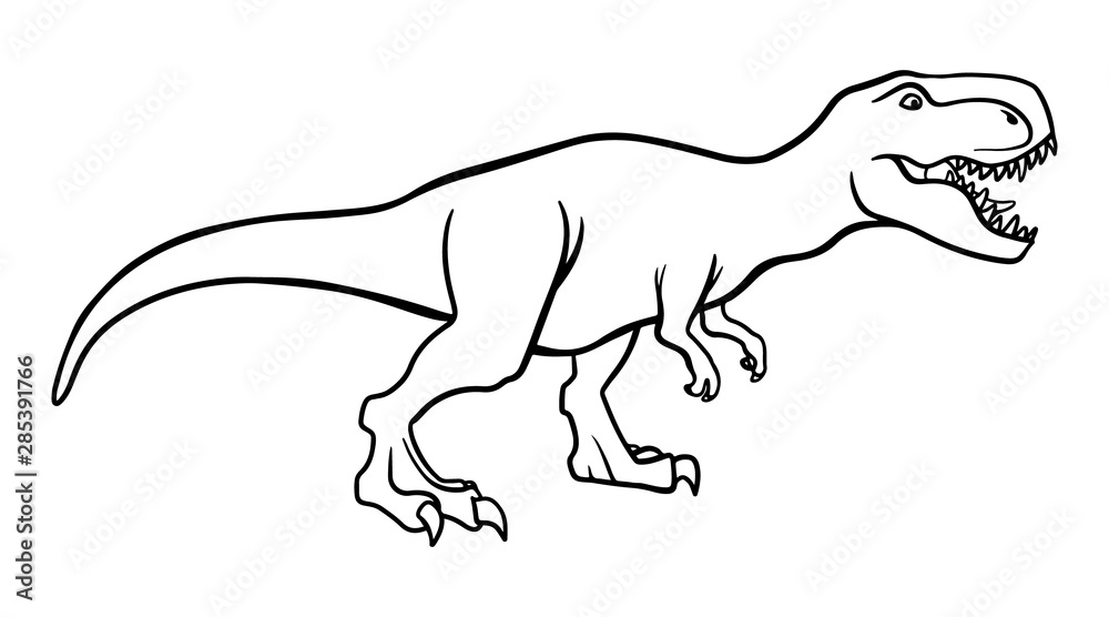 T rex dinosaur, dangerous extinct predator outline illustration Stock ...
