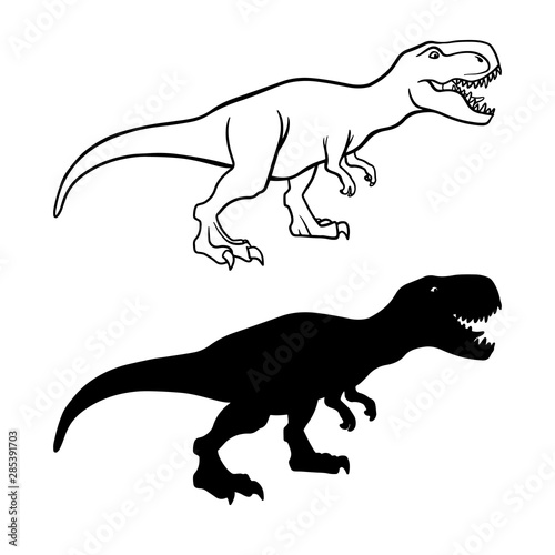 Tyrannosaurus rex outline and silhouette illustrations set