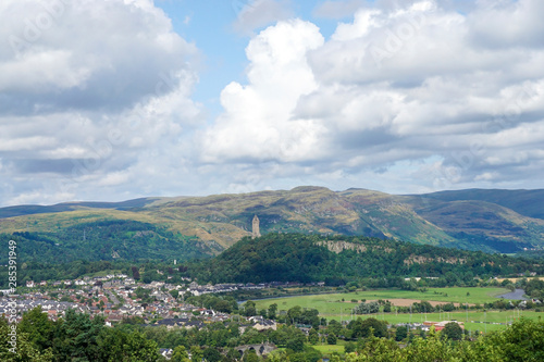 View over Stirling and Wallace Monument from Stirling Castle in Scotland