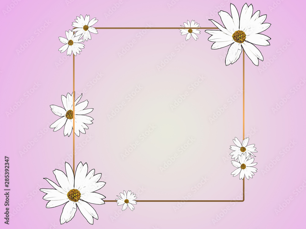 frame with white flowers on purple background     