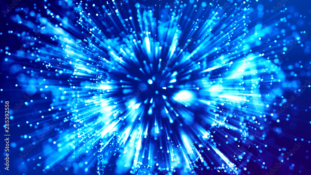 3d rendering of abstract blue background with glowing particles like micro world science fiction with depth of field and bokeh. Blue light rays like laser show for bright festive presentation 3d rendering of abstract blue background with glowing particles like micro world science fiction with depth of field and bokeh. Blue light rays like laser show for bright festive presentation
