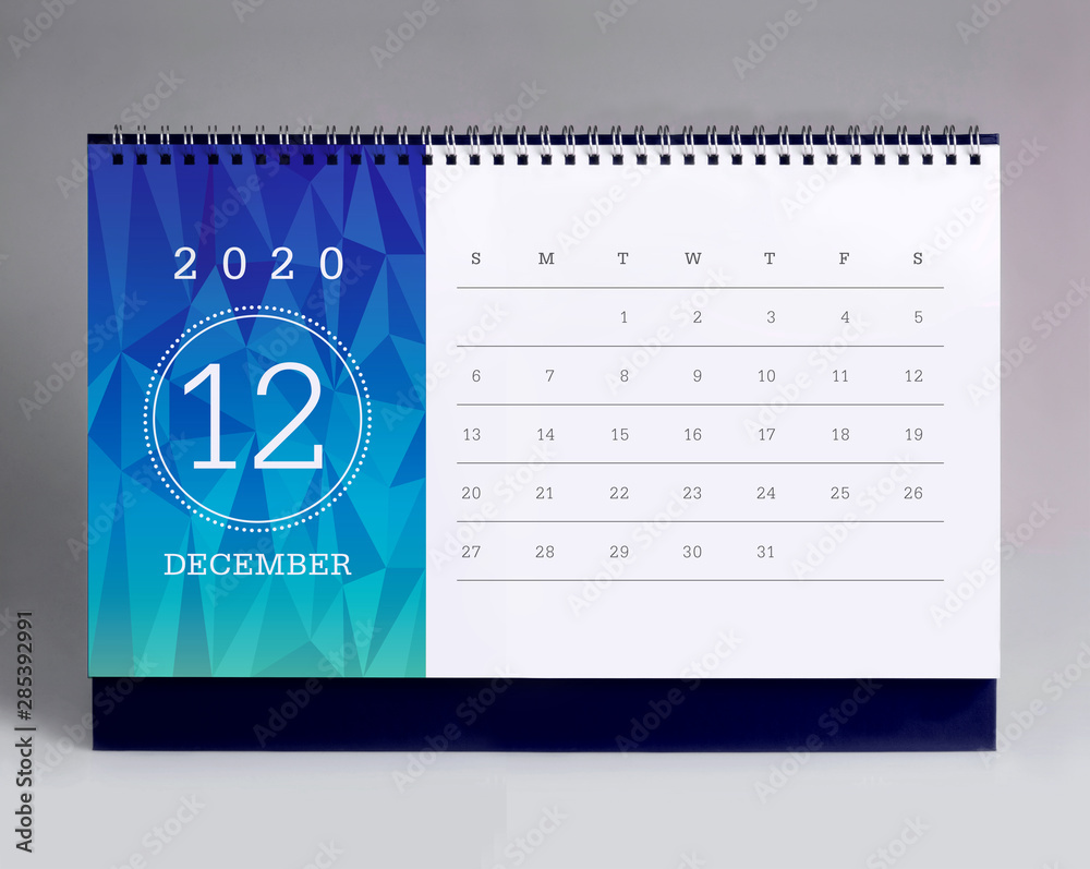 Simple desk calendar 2020 - December Simple desk calendar 2020 - December