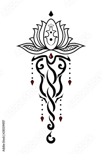 beautiful tattoo of a Lotus flower.tribal style.vector