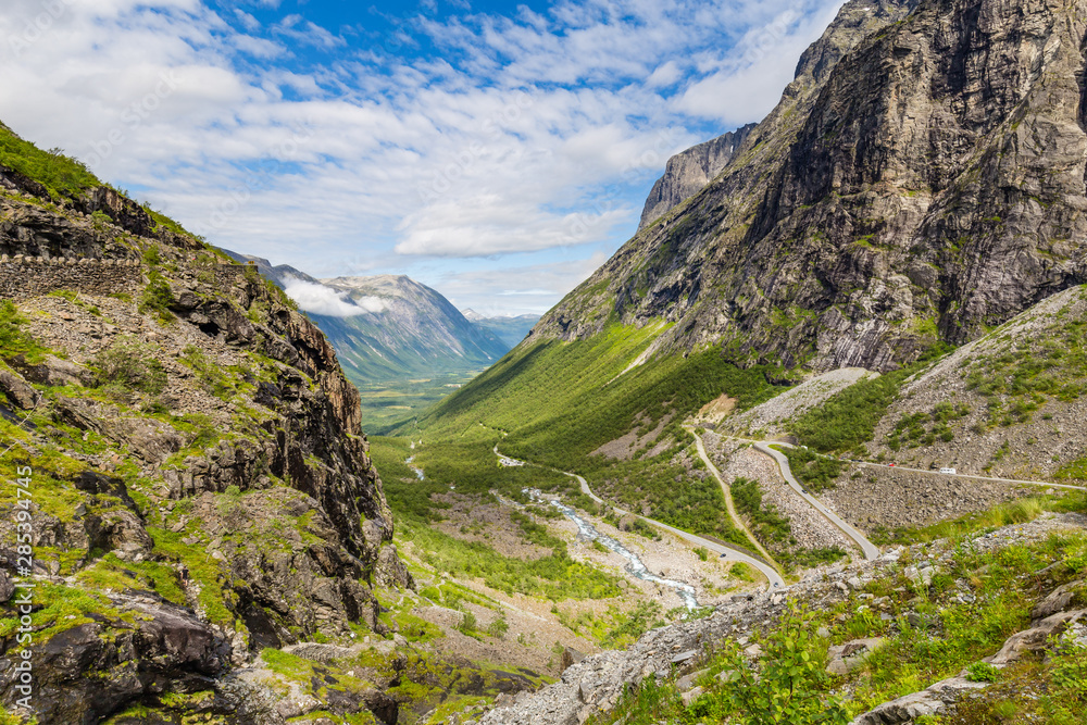 Trollstigen mountain viewpoint and pass along national scenic route Geiranger Trollstigen More og Romsdal county in Norway