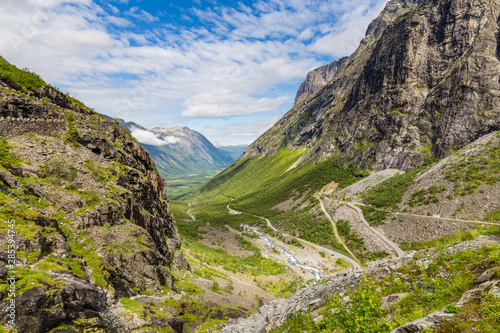 Trollstigen mountain viewpoint and pass along national scenic route Geiranger Trollstigen More og Romsdal county in Norway