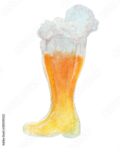 Hand drawn watercolor oktoberfest set, mugs, barrel and glasses of beer, sausages, wurst, wheat and pretzels, hand drawn illustration