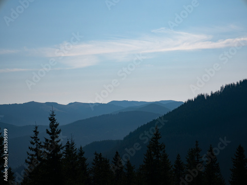 Mountain valley during sunrise / sunset. Natural summer landscape. Colorful summer landscape in the Carpathian mountains. © HAOS