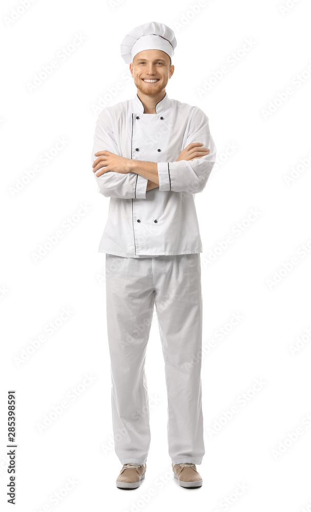 Handsome male chef on white background