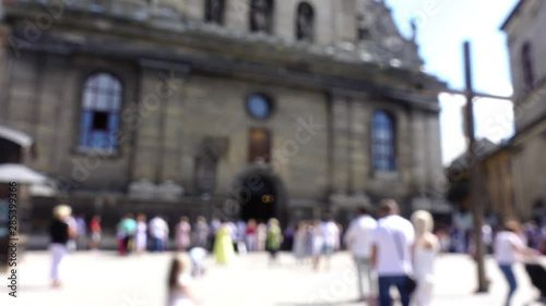 Wallpaper Mural The people near the Catholic Cathedral. Time lapse shoot. Lviv, Ukraine. Out of focus. Torontodigital.ca