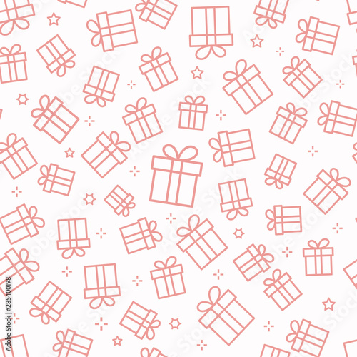 Gift box seamless pattern with icons.
