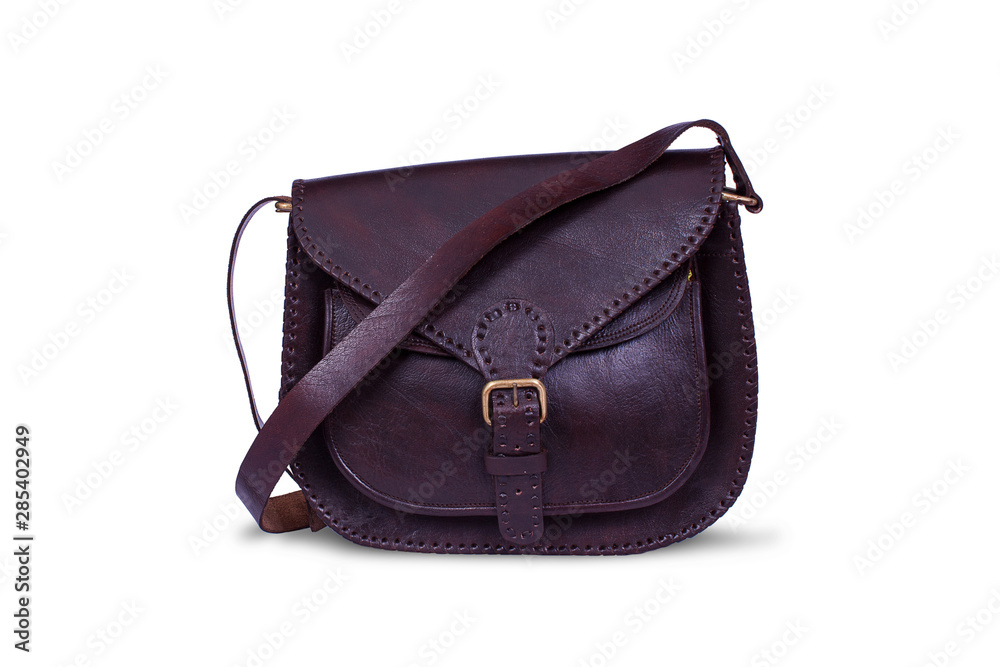 Black Female Leather Bag On Isolated White Background