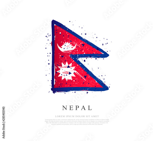 Flag of Nepal. Brush strokes are drawn by hand. Independence Day.