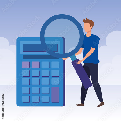 young man with calculator character