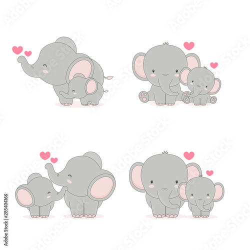 Elephant mom and baby. Vector illustration.