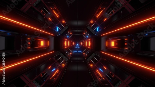 dark space sci-fi tunnel airship corridor fly through vj loop 3d illustration photo