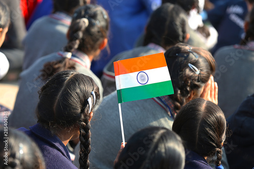 School kids holding indian flag, independence day, patriotism - Image © gajendra
