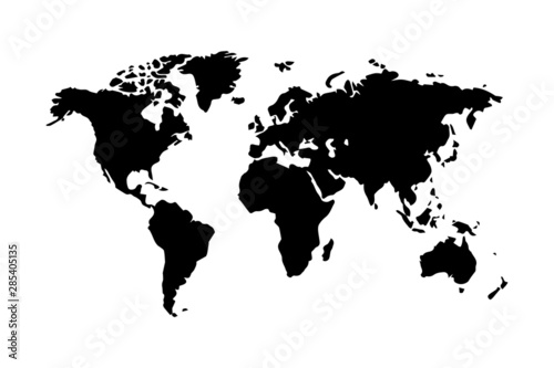 World map vector, isolated on white background. Flat Earth, gray map template for web site pattern, anual report, inphographics. Globe similar worldmap icon. Travel worldwide, map silhouette backdrop.