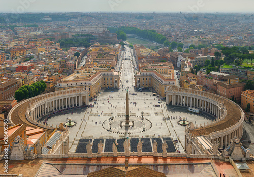 Saint Peter's Square panorama in Vatican and aerial view of Rome, Italy