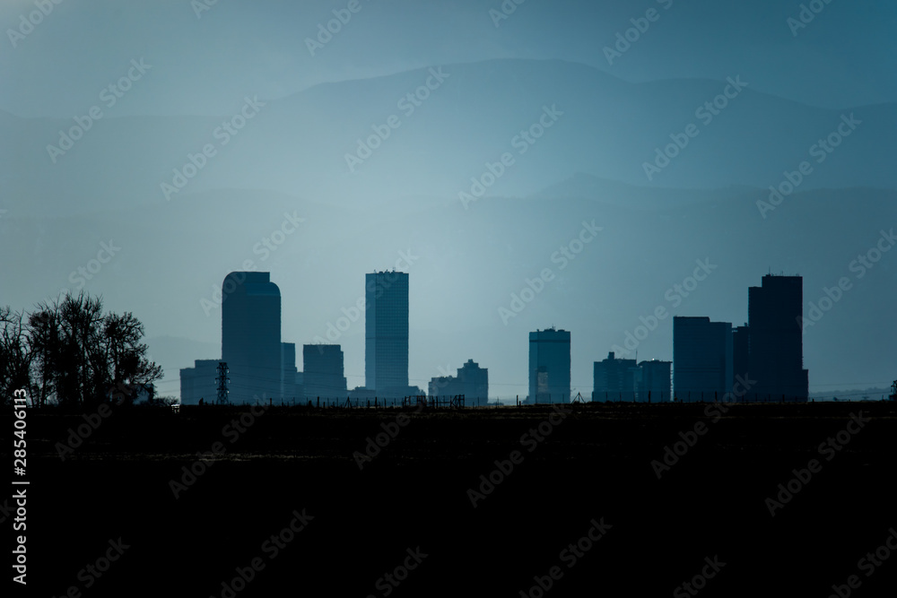 Denver skyline as seen from the Eastern plains of Colorado