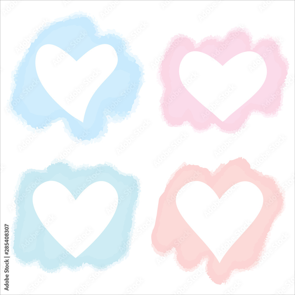 Watercolor hearts for valentines day, wedding anniversary template