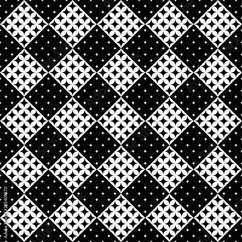 Black and white geometrical star pattern background - abstract monochrome vector graphic from curved stars